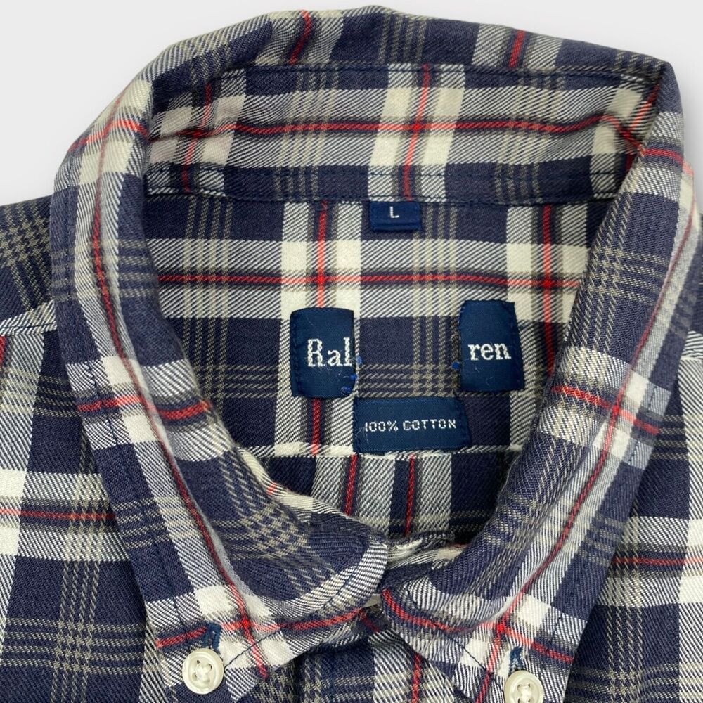 VINTAGE Ralph Lauren Shirt Mens Large Polo Golf Crest Logo Check Navy Red Preppy - Picture 10 of 15